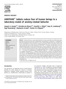 Journal of Veterinary Behavior, ORIGINAL RESEARCH ANXITANE! tablets reduce fear of human beings in a laboratory model of anxiety-related behavior