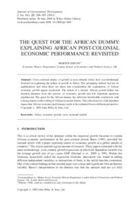 Journal of International Development J. Int. Dev. 23, 288–Published online 30 June 2009 in Wiley Online Library (wileyonlinelibrary.com) DOI: jidTHE QUEST FOR THE AFRICAN DUMMY: