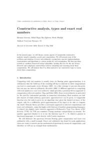 Under consideration for publication in Math. Struct. in Comp. Science  Constructive analysis, types and exact real numbers Herman Geuvers, Milad Niqui, Bas Spitters, Freek Wiedijk Radboud University Nijmegen, NL