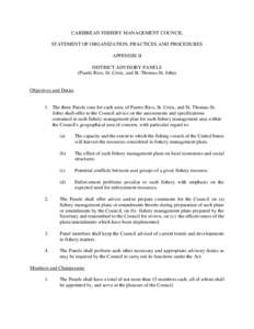 CARIBBEAN FISHERY MANAGEMENT COUNCIL STATEMENT OF ORGANIZATION, PRACTICES AND PROCEDURES APPENDIX II DISTRICT ADVISORY PANELS (Puerto Rico, St. Croix, and St. Thomas-St. John)
