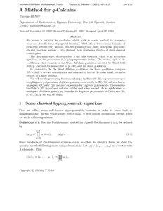 Journal of Nonlinear Mathematical Physics  Volume 10, Number[removed]), 487–525