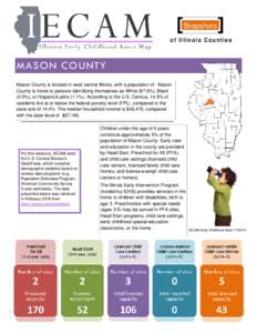 Snapshots of Illinois Counties MASON COUNTY Mason County is located in west central Illinois, with a population of . Mason County is home to persons identifying themselves as White (97.6%), Black