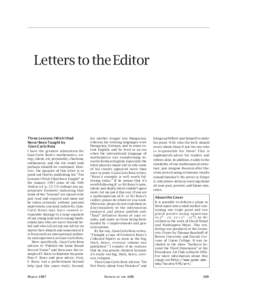 letters.qxp:41 PM Page 309  Letters to the Editor Three Lessons I Wish I Had Never Been Taught by