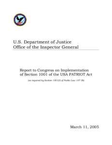 Special Report: Report to Congress on Implementation of Section 1001 of the USA PATRIOT Act