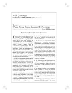 WSF D OCUMENT  REVISED WORLD SOCIAL FORUM CHARTER OF PRINCIPLES JUNE 2001 VERSION