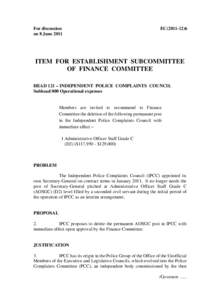 For discussion on 8 June 2011 EC[removed]ITEM FOR ESTABLISHMENT SUBCOMMITTEE
