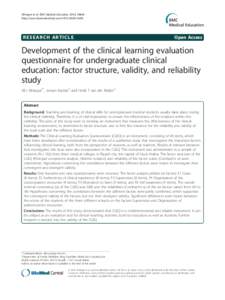 Development of the clinical learning evaluation questionnaire for undergraduate clinical education: factor structure, validity, and reliability study