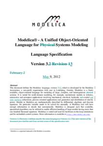 Modelica - A Unified Object-Oriented Language for Systems Modeling Version 3.3