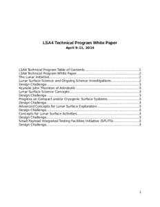 LSA4 Technical Program White Paper April 9-11, 2014 LSA4 Technical Program Table of Contents......................................................1 LSA4 Technical Program White Paper......................................