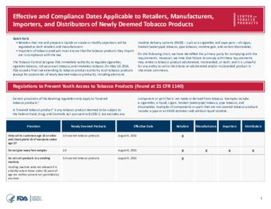 Effective and Compliance Dates Applicable to Retailers, Manufacturers, Importers, and Distributors of Newly Deemed Tobacco Products