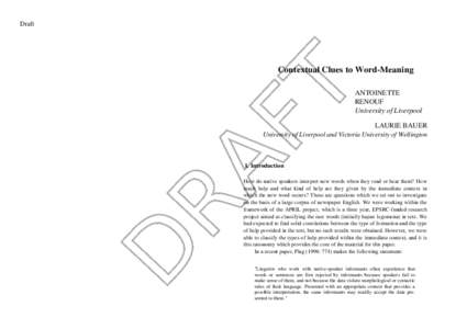 Draft  Contextual Clues to Word-Meaning ANTOINETTE RENOUF University of Liverpool