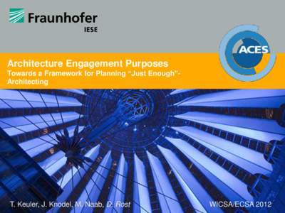Architecture Engagement Purposes Towards a Framework for Planning “Just Enough”Architecting 1 © Fraunhofer IESE