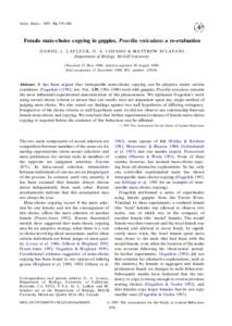 Anim. Behav., 1997, 54, 579–586  Female mate-choice copying in guppies, Poecilia reticulata: a re-evaluation DANIEL L. LAFLEUR, G. A. LOZANO & MATTHEW SCLAFANI Department of Biology, McGill University (Received 31 May 
