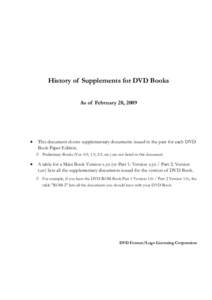 History of Supplements for DVD Books As of February 28, 2009 •  This document shows supplementary documents issued in the past for each DVD