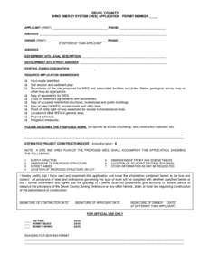 DEUEL COUNTY  WIND ENERGY SYSTEM (WES) APPLICATION PERMIT NUMBER _____ APPLICANT (PRINT): ____________________________________ PHONE: ______________________________ ADDRESS: ______________________________________________