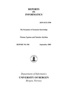 REPORTS IN INFORMATICS ISSN