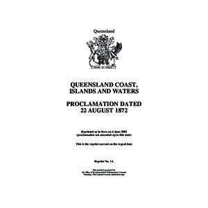 Queensland  QUEENSLAND COAST, ISLANDS AND WATERS PROCLAMATION DATED 22 AUGUST 1872