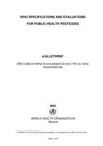 WHO SPECIFICATIONS AND EVALUATIONS FOR PUBLIC HEALTH PESTICIDES