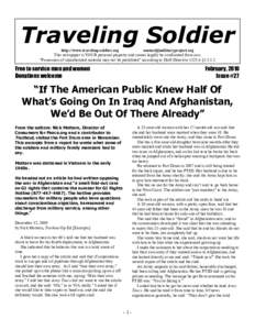 Traveling Soldier http://www.traveling-soldier.org  This newspaper is YOUR personal property and cannot legally be confiscated from you. 