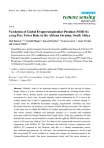 Validation of Global Evapotranspiration Product (MOD16) using Flux Tower Data in the African Savanna, South Africa