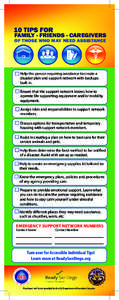 10 TIPS FOR  FAMILY - FRIENDS - CAREGIVERS OF THOSE WHO MAY NEED ASSISTANCE  Help the person requiring assistance to create a