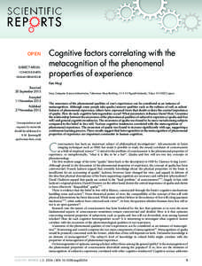 OPEN SUBJECT AREAS: CONSCIOUSNESS HUMAN BEHAVIOUR  Cognitive factors correlating with the