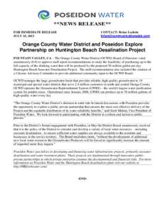 Water / Water in California / Water desalination / California / Orange County Water District / Santa Ana River / Desalination / Desalination facilities / Water supply and sanitation in Israel