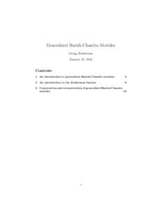Generalized Harish-Chandra Modules Gregg Zuckerman January 25, 2012 Contents 1 An introduction to generalized Harish-Chandra modules
