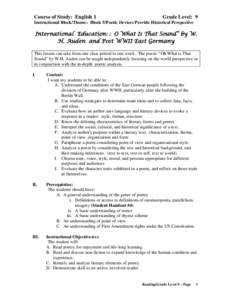 Grade Level 9 - Language Arts - Germany - International Education
