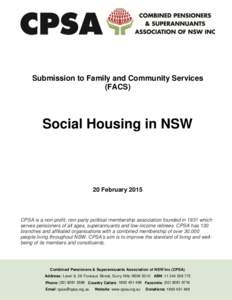 Submission to Family and Community Services (FACS) Social Housing in NSW  20 February 2015