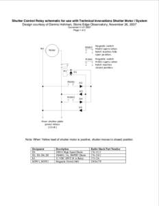 Shutter Control Relay schematic for use with Technical Innovations Shutter Motor / System Design courtesy of Dennis Hohman, Stone Edge Observatory, November 26, 2007 CorrectedPage 1 of 2  Yel 