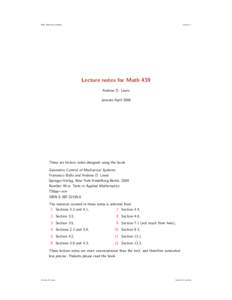 Math 439 Lecture Notes  Lecture 1 Lecture notes for Math 439 Andrew D. Lewis