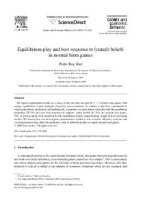 Equilibrium play and best response to (stated) beliefs in normal form games