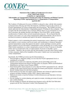 Statement of the Coalition of Northeastern Governors to the United States Senate Committee on Appropriations Subcommittee on Transportation, Housing and Urban Development, and Related Agencies Regarding FY2016 Appropriat