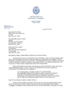 New York City Department of Investigation The Office of the Inspector General for the NYPD (OIG-NYPD) Observations on Accountability and Transparency in Ten NYPD Chokehold Cases Mark G. Peters Commissioner