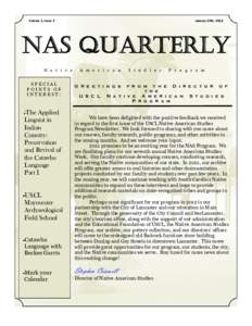 Volume 1, Issue 2  January 19th, 2012 NAS Quarterly N a t i v e