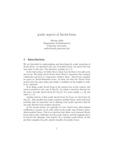 p-adic aspects of Jacobi forms Adriana Sofer Department of Mathematics Princeton University [removed]
