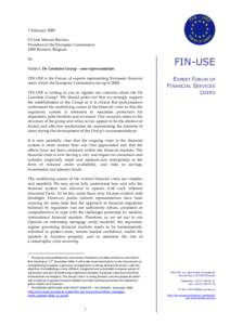 Letter to José Manuel Barroso: De Larosière Group - user representation, 3 February 2009