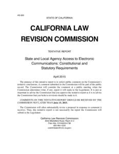 #G-300  STATE OF CALIFORNIA CALIFORNIA LAW REVISION COMMISSION
