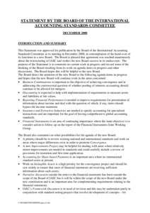 STATEMENT BY THE BOARD OF THE INTERNATIONAL ACCOUNTING STANDARDS COMMITTEE DECEMBER 2000 INTRODUCTION AND SUMMARY This Statement was approved for publication by the Board of the International Accounting