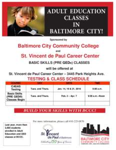 Sponsored by  Baltimore City Community College and  St. Vincent de Paul Career Center