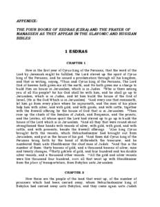 APPENDIX: THE FOUR BOOKS OF ESDRAS (EZRA) AND THE PRAYER OF MANASSEH AS THEY APPEAR IN THE SLAVONIC AND RUSSIAN BIBLES  1 ESDRAS