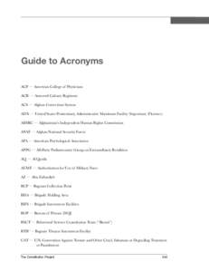 Guide to Acronyms ACP — American College of Physicians ACR — Armored Calvary Regiment ACS — Afghan Corrections System ADX — United States Penitentiary, Administrative Maximum Facility (Supermax) (Florence) AIHRC 