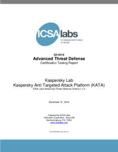 Q4Advanced Threat Defense Certification Testing Report  Kaspersky Lab