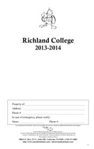 Richland CollegeProperty of:______________________________________________ Address:________________________________________________ Phone #:________________________________________________