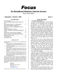 Focus  On Broadband Wireless Internet Access Steve Stroh, Editor September / October, 2001
