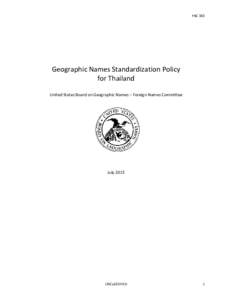 FNC 383  Geographic Names Standardization Policy for Thailand United States Board on Geographic Names – Foreign Names Committee