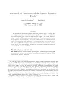 Variance Risk Premiums and the Forward Premium Puzzle∗ Juan M. Londono† Hao Zhou‡
