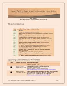 Issue: May 2012 Next MEPAG Meeting – October 3-4, 2012 – Monrovia, CA Mars Science News Near-term Due Dates (next three months) Due