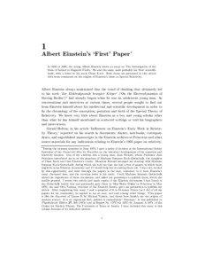 1 Albert Einstein’s ‘First’ Paper* In 1894 or 1895, the young Albert Einstein wrote an essay on ‘The Investigation of the